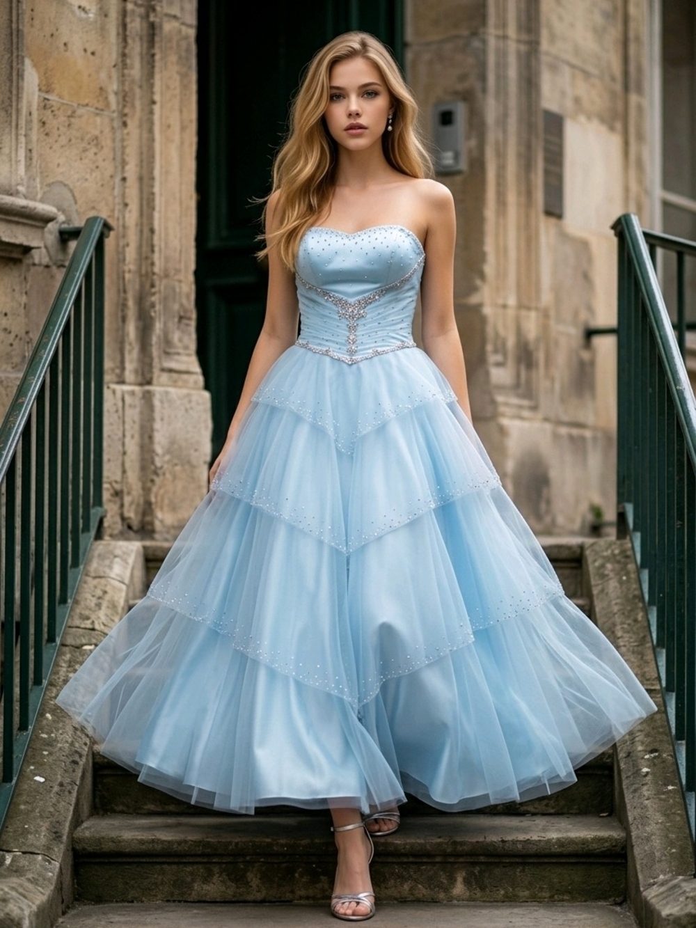 Alfred Angelo Strapless Light Blue Tulle Ball Gown